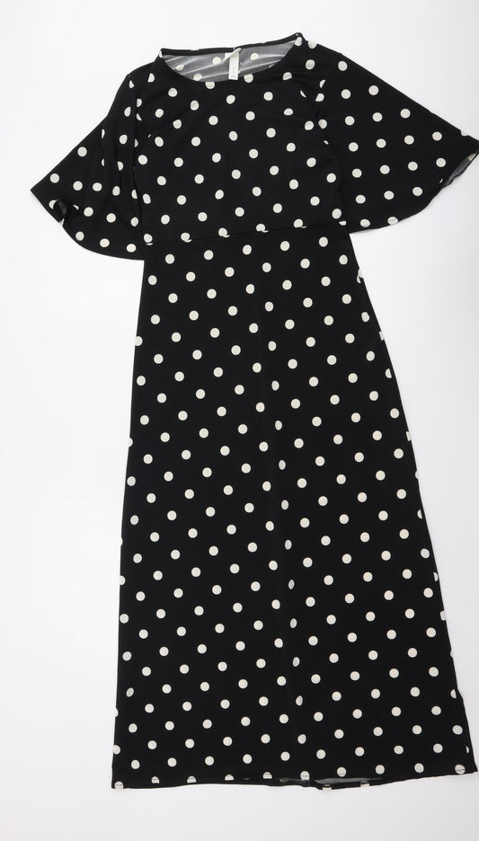 H&M Womens Black Polka Dot Polyester A-Line Size S Round Neck Pullover