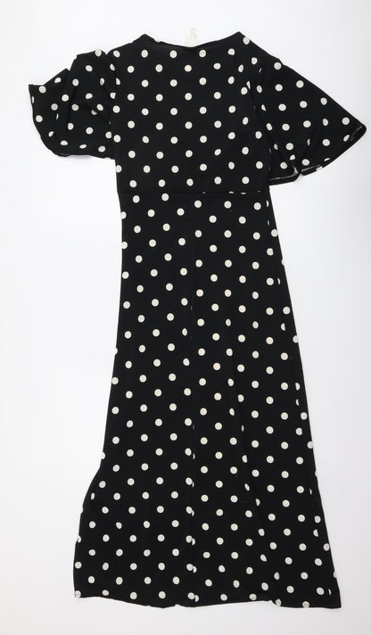H&M Womens Black Polka Dot Polyester A-Line Size S Round Neck Pullover