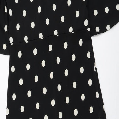 H&M Womens Black Polka Dot Polyester A-Line Size S Round Neck Pullover