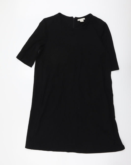 H&M Womens Black Viscose T-Shirt Dress Size S Round Neck Zip