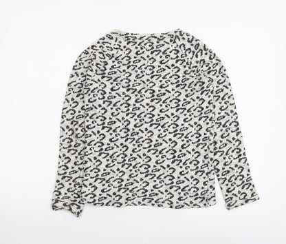 F&F Girls Beige Animal Print Cotton Basic Blouse Size 10-11 Years Round Neck Pullover - Leopard pattern