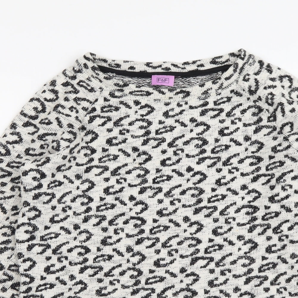 F&F Girls Beige Animal Print Cotton Basic Blouse Size 10-11 Years Round Neck Pullover - Leopard pattern
