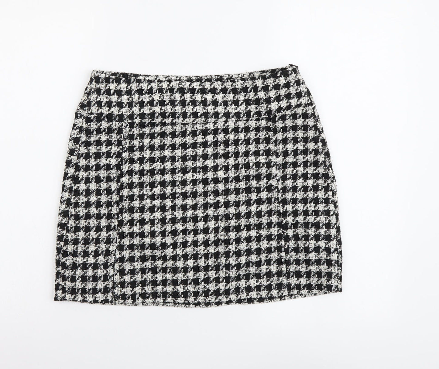 Pull&Bear Womens Black Check Polyester Mini Skirt Size M Zip