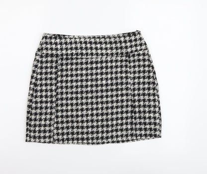 Pull&Bear Womens Black Check Polyester Mini Skirt Size M Zip