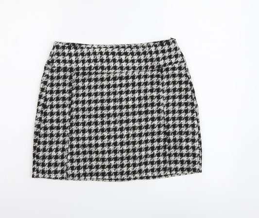Pull&Bear Womens Black Check Polyester Mini Skirt Size M Zip