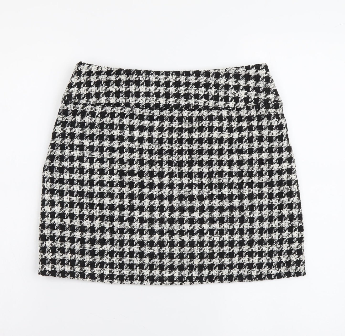 Pull&Bear Womens Black Check Polyester Mini Skirt Size M Zip