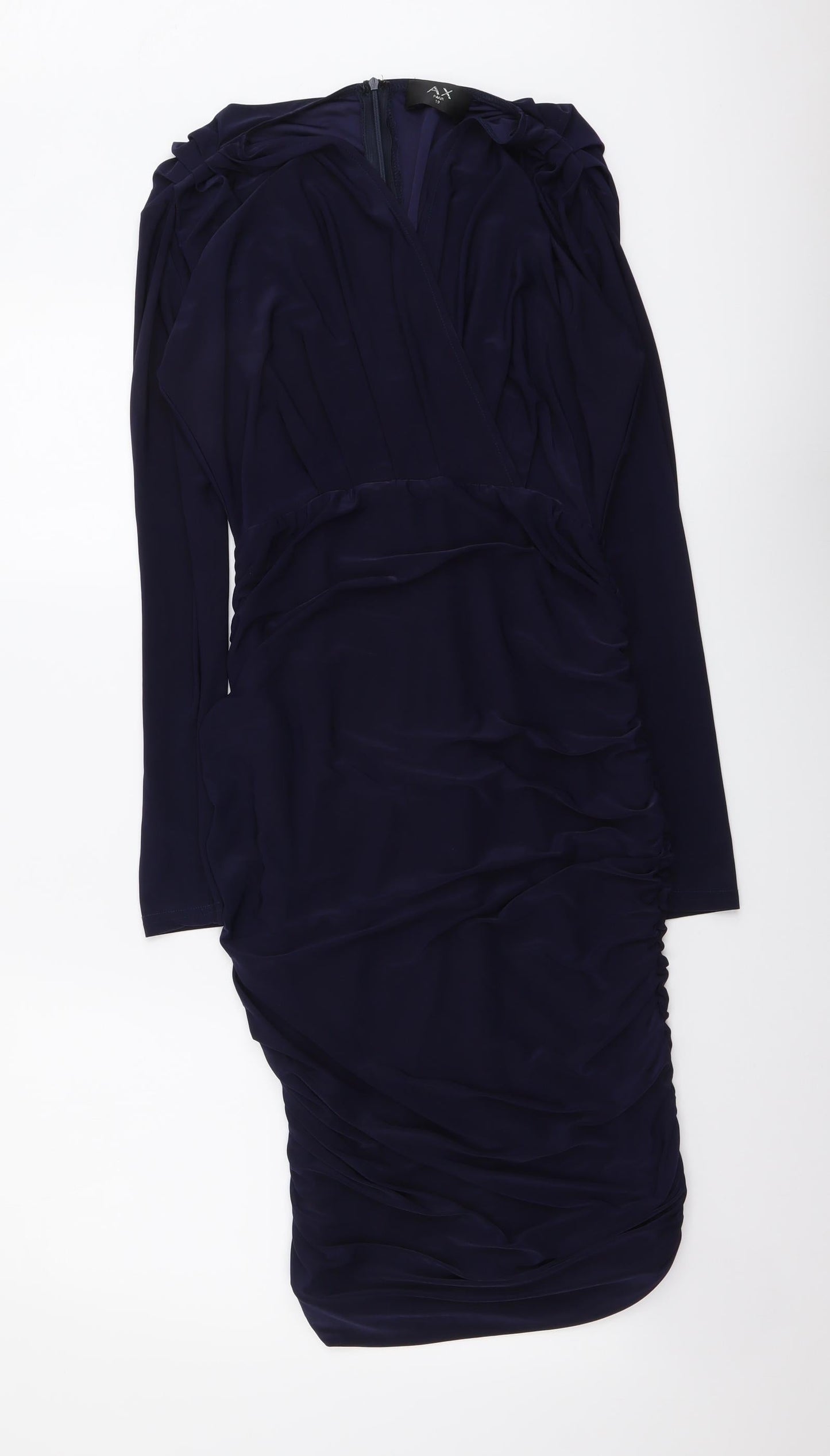 AX Paris Womens Blue Polyester Bodycon Size 10 V-Neck Zip