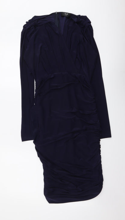 AX Paris Womens Blue Polyester Bodycon Size 10 V-Neck Zip
