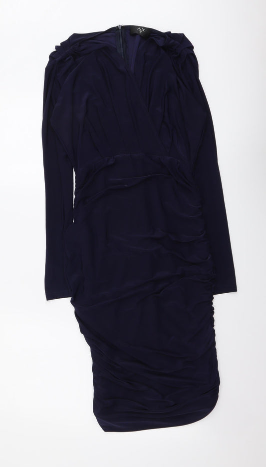 AX Paris Womens Blue Polyester Bodycon Size 10 V-Neck Zip