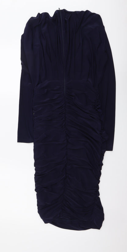 AX Paris Womens Blue Polyester Bodycon Size 10 V-Neck Zip