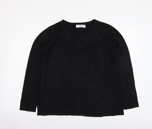Classic Womens Black V-Neck Acrylic Pullover Jumper Size 14
