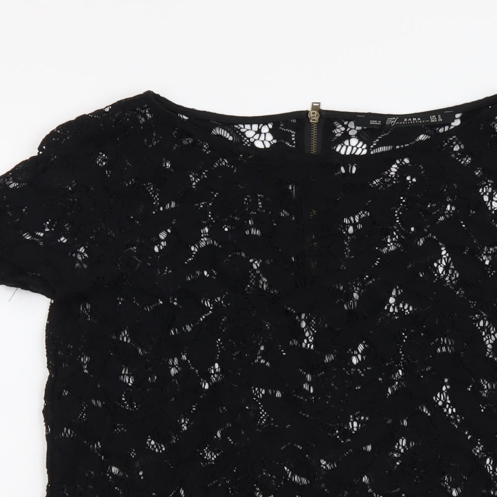 Womens UK Size S Zara Black Basic Blouse