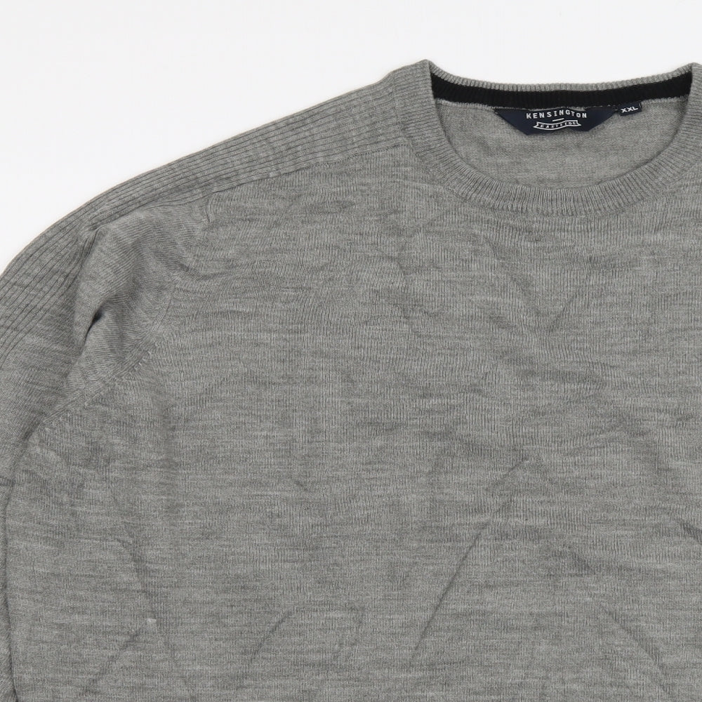 Kensington Mens Grey Round Neck Acrylic Pullover Jumper Size 2XL