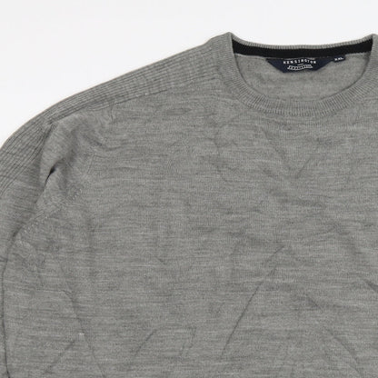 Kensington Mens Grey Round Neck Acrylic Pullover Jumper Size 2XL