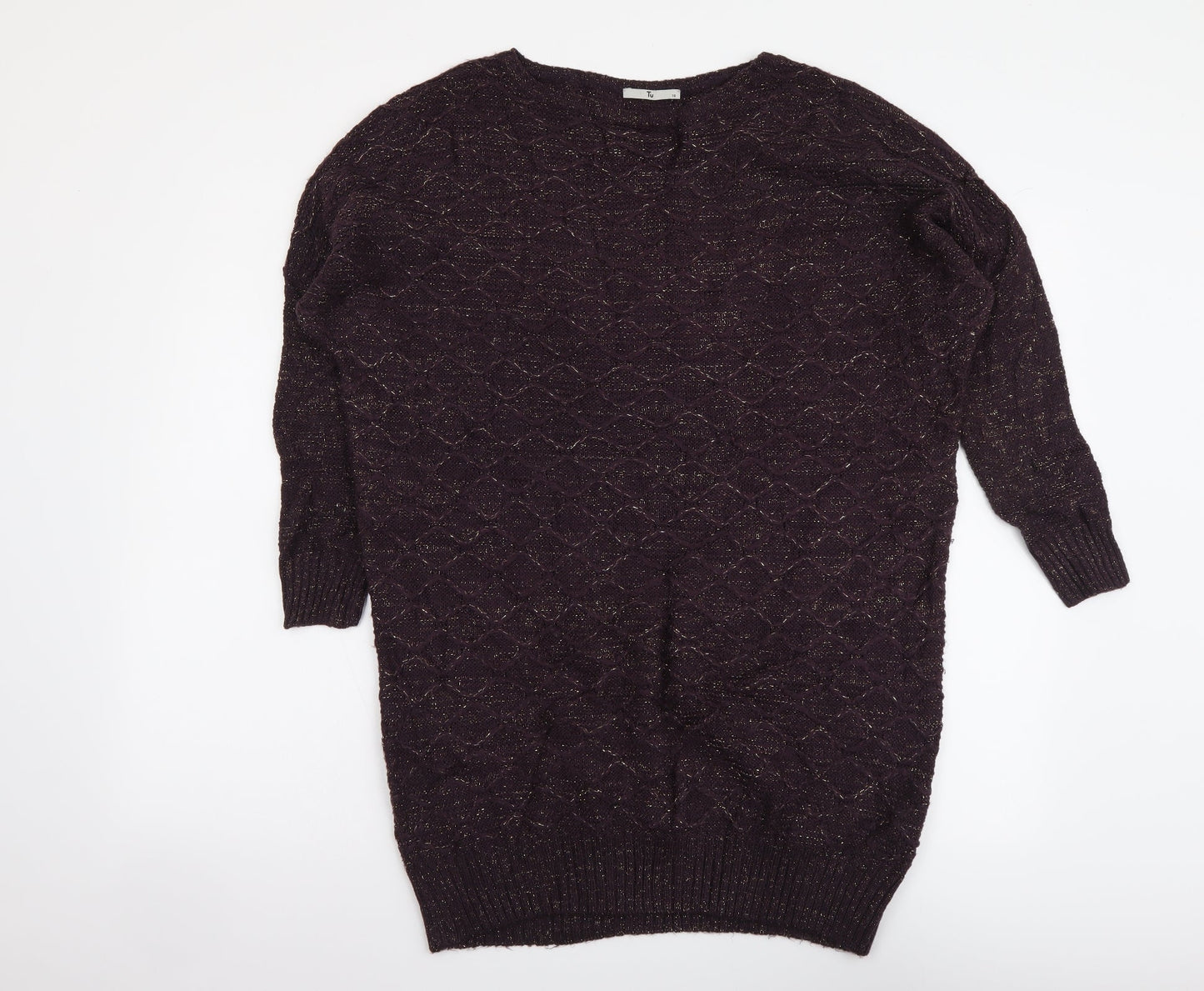 TU Womens Purple Boat Neck Acrylic Shrug Jumper Size 10