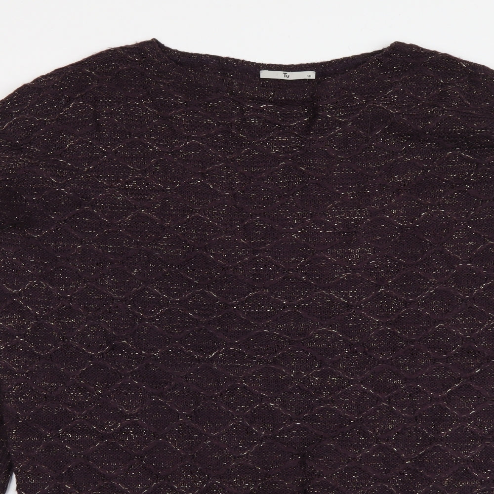 TU Womens Purple Boat Neck Acrylic Shrug Jumper Size 10