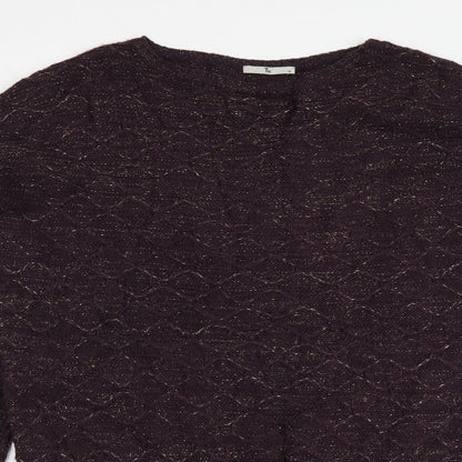 TU Womens Purple Boat Neck Acrylic Shrug Jumper Size 10