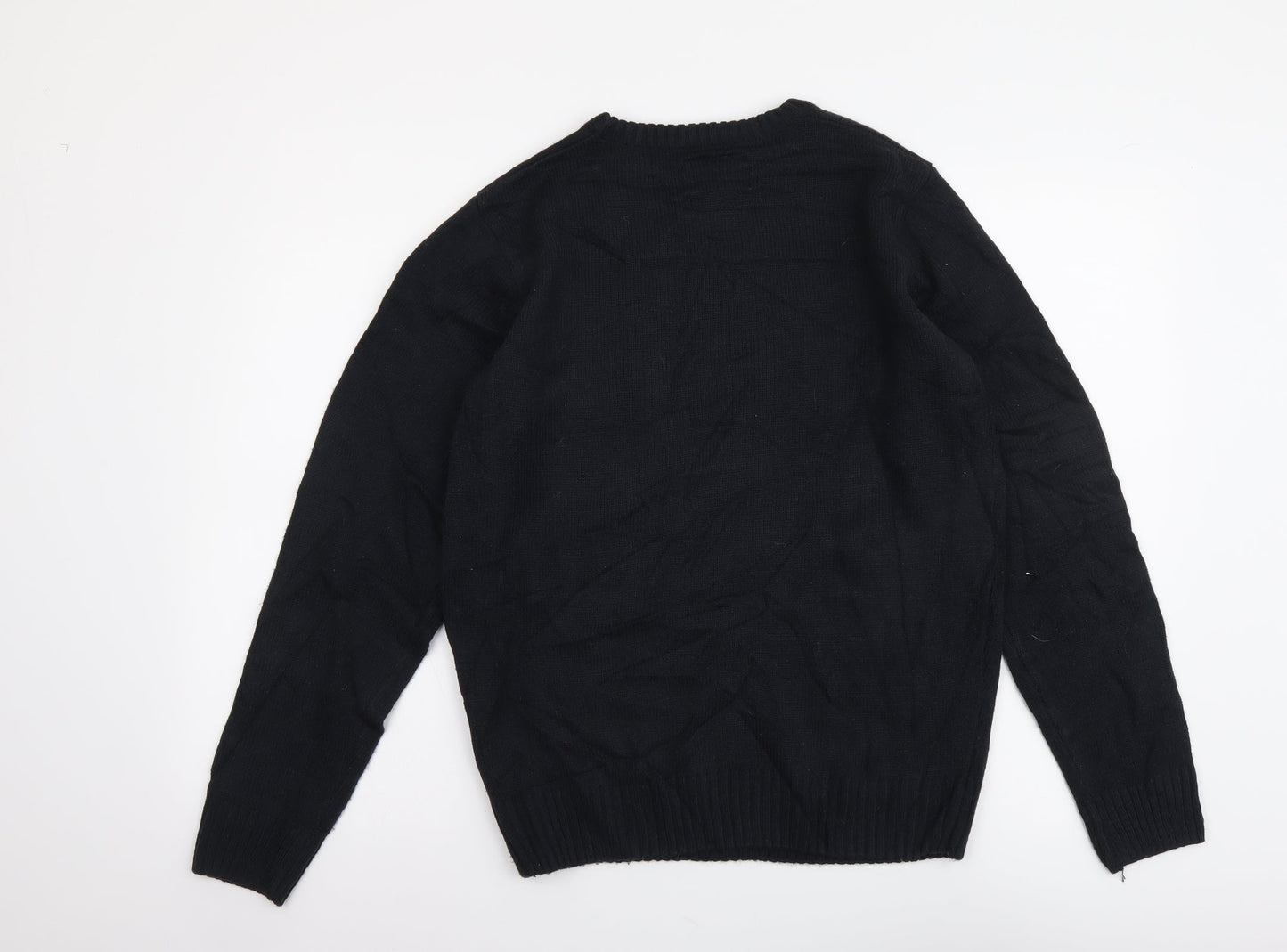 Merry Xmas Mens Black Round Neck Acrylic Pullover Jumper Size S - Elf