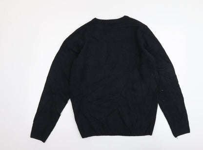 Merry Xmas Mens Black Round Neck Acrylic Pullover Jumper Size S - Elf