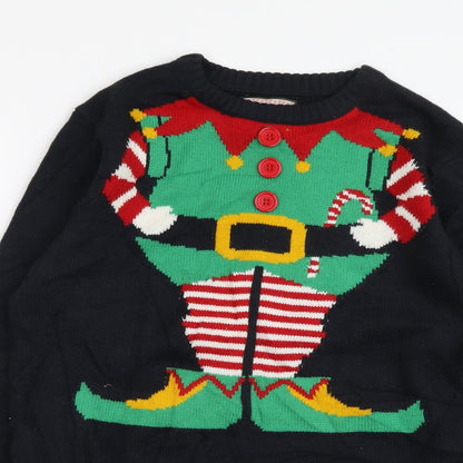 Merry Xmas Mens Black Round Neck Acrylic Pullover Jumper Size S - Elf