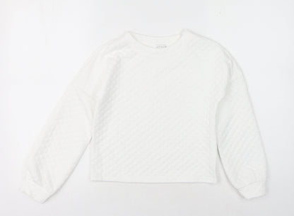 Jeff & Co Girls White Crew Neck Geometric Polyester Pullover Jumper Size 9-10 Years Pullover