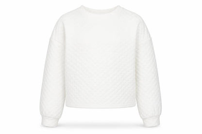 Jeff & Co Girls White Crew Neck Geometric Polyester Pullover Jumper Size 9-10 Years Pullover
