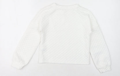 Jeff & Co Girls White Crew Neck Geometric Polyester Pullover Jumper Size 9-10 Years Pullover