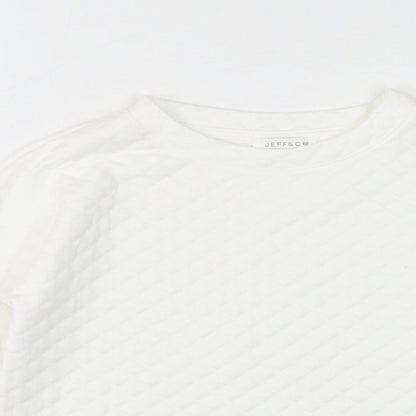 Jeff & Co Girls White Crew Neck Geometric Polyester Pullover Jumper Size 9-10 Years Pullover