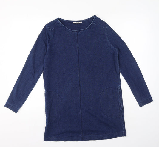 TU Womens Blue Cotton T-Shirt Dress Size 10 Crew Neck Pullover