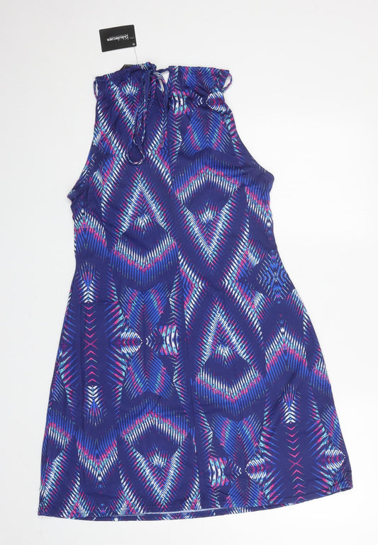 Kaleidoscope Womens Blue Geometric Polyester Skater Dress Size 14 Halter Pullover
