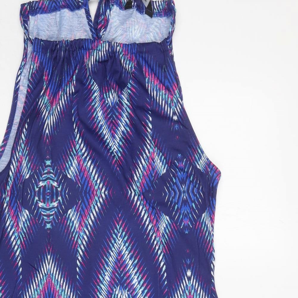 Kaleidoscope Womens Blue Geometric Polyester Skater Dress Size 14 Halter Pullover