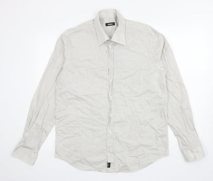 Strellson Mens Beige Plaid Polyester Button-Up Size 16.5 Collared Button