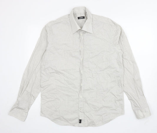 Strellson Mens Beige Plaid Polyester Button-Up Size 16.5 Collared Button