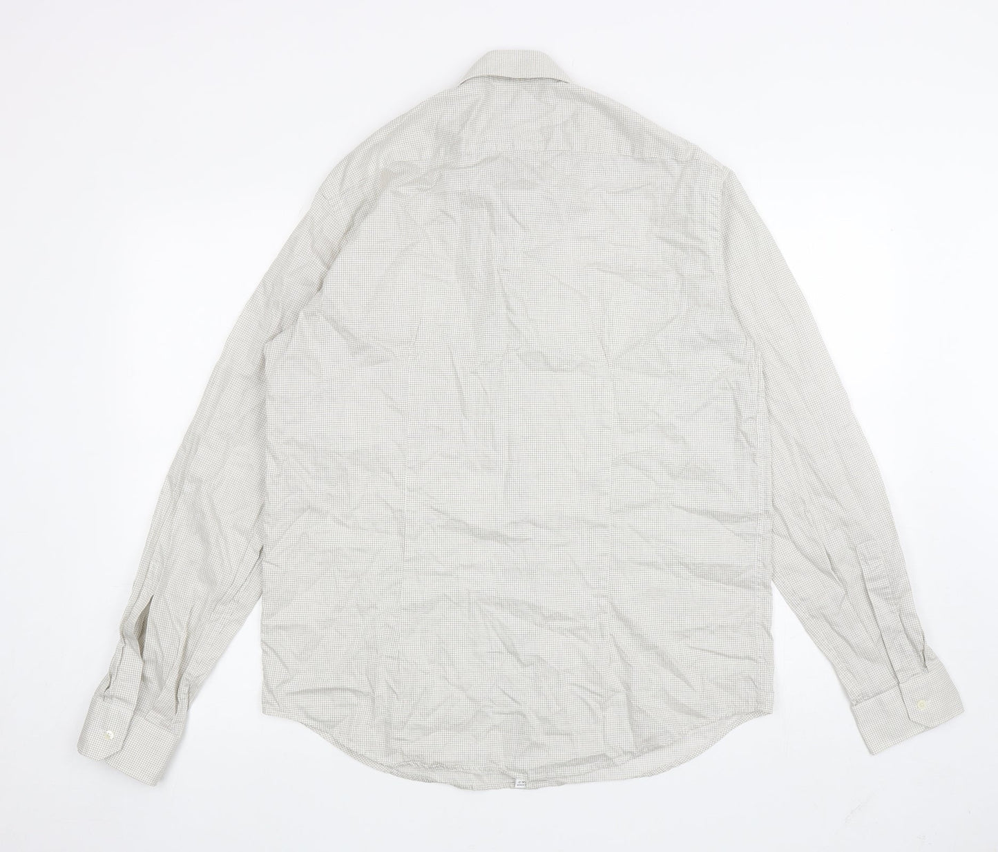 Strellson Mens Beige Plaid Polyester Button-Up Size 16.5 Collared Button