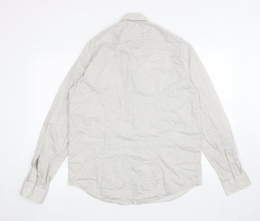 Strellson Mens Beige Plaid Polyester Button-Up Size 16.5 Collared Button