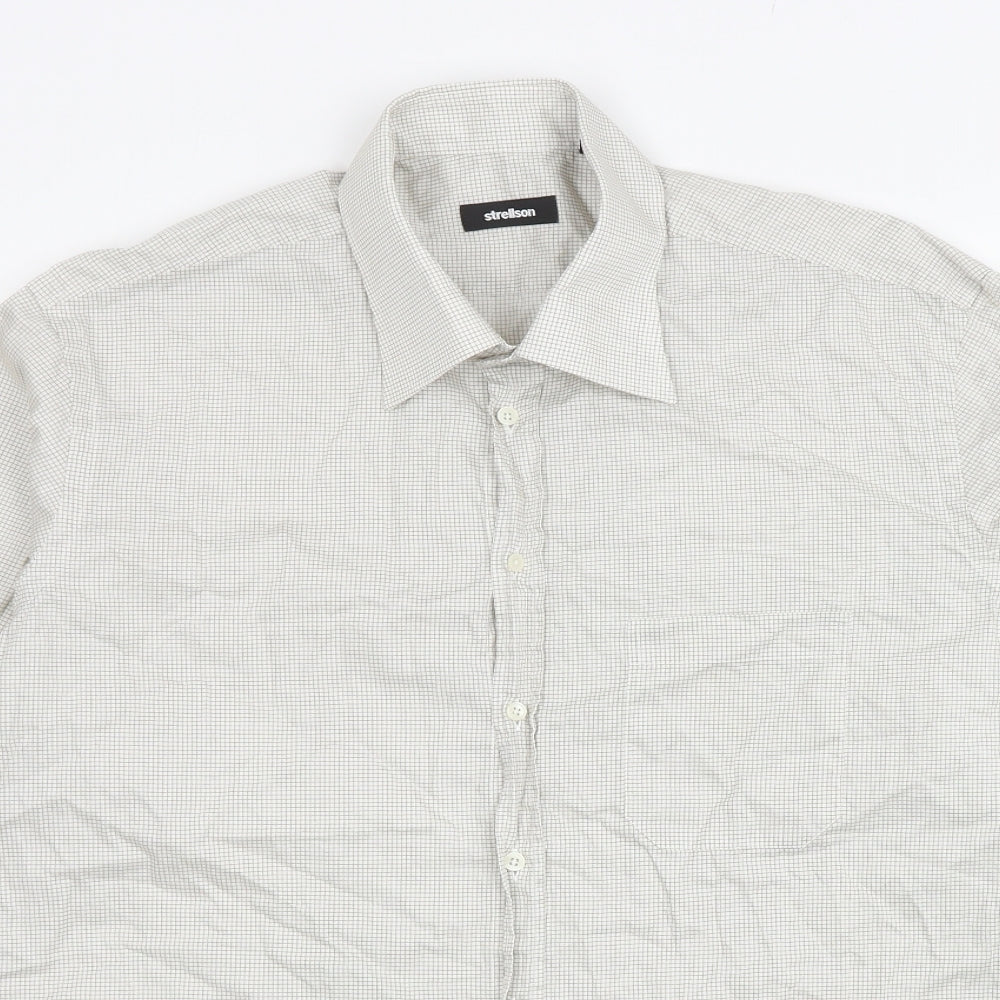 Strellson Mens Beige Plaid Polyester Button-Up Size 16.5 Collared Button