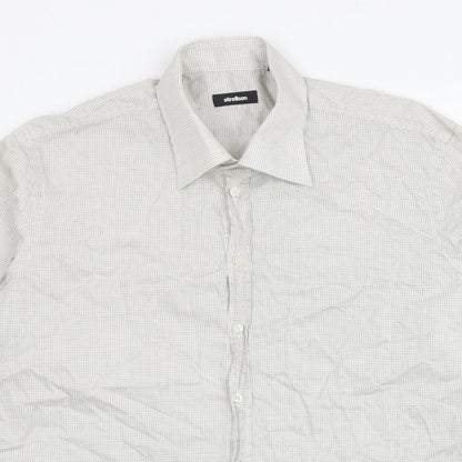 Strellson Mens Beige Plaid Polyester Button-Up Size 16.5 Collared Button