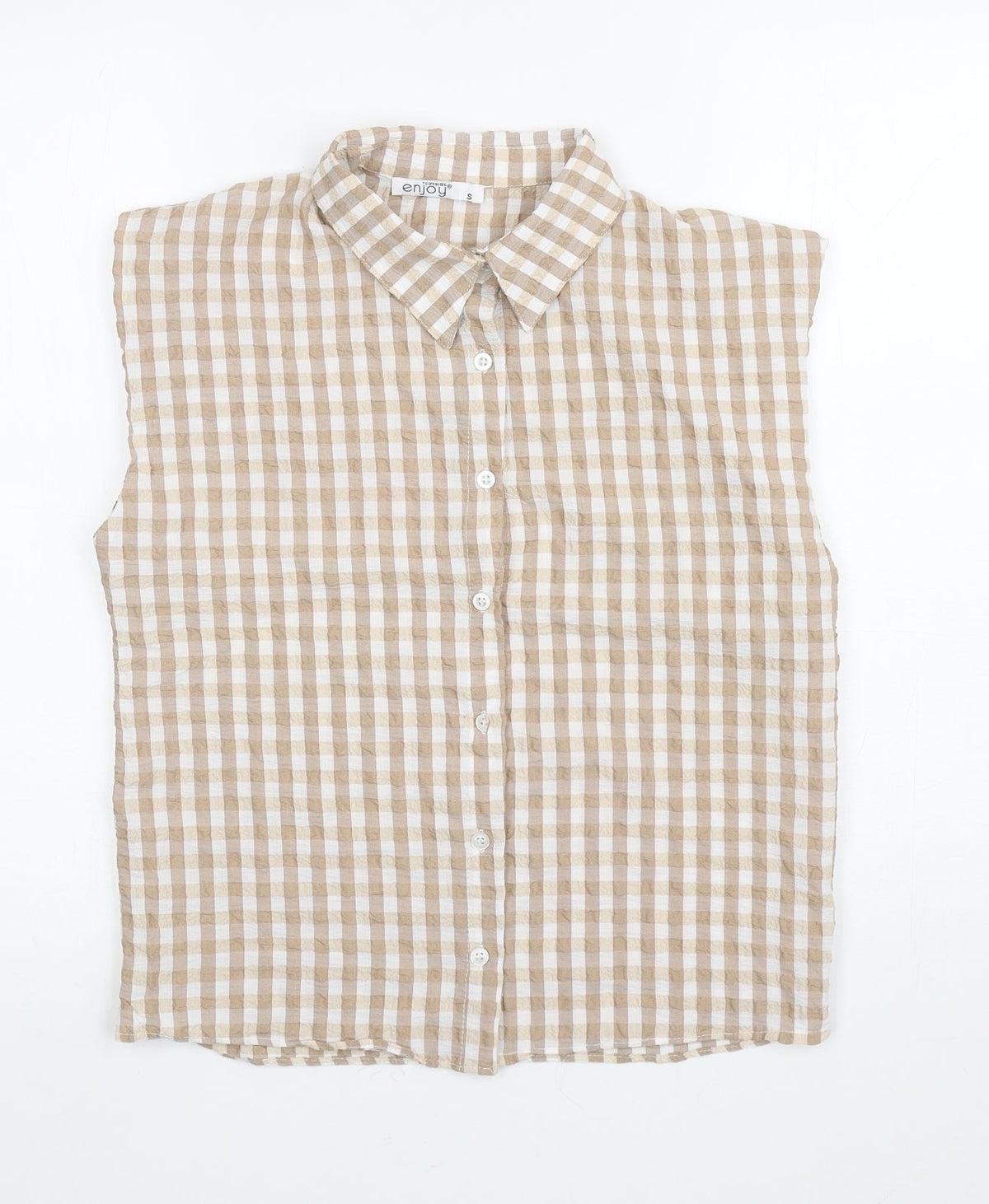 Enjoy Womens Brown Check Viscose Basic Button-Up Size S Collared