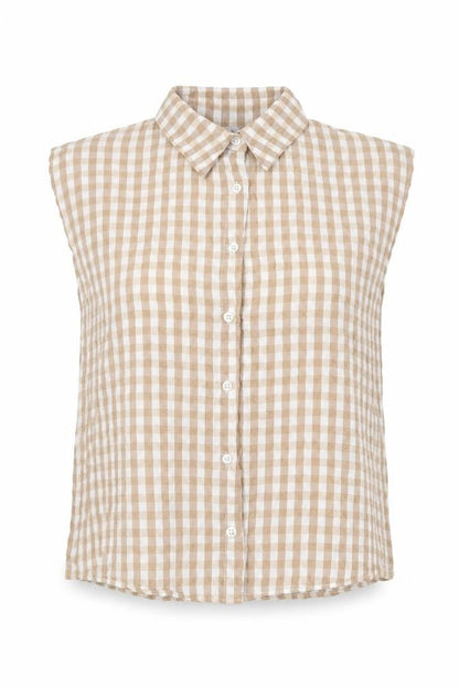 Enjoy Womens Brown Check Viscose Basic Button-Up Size S Collared