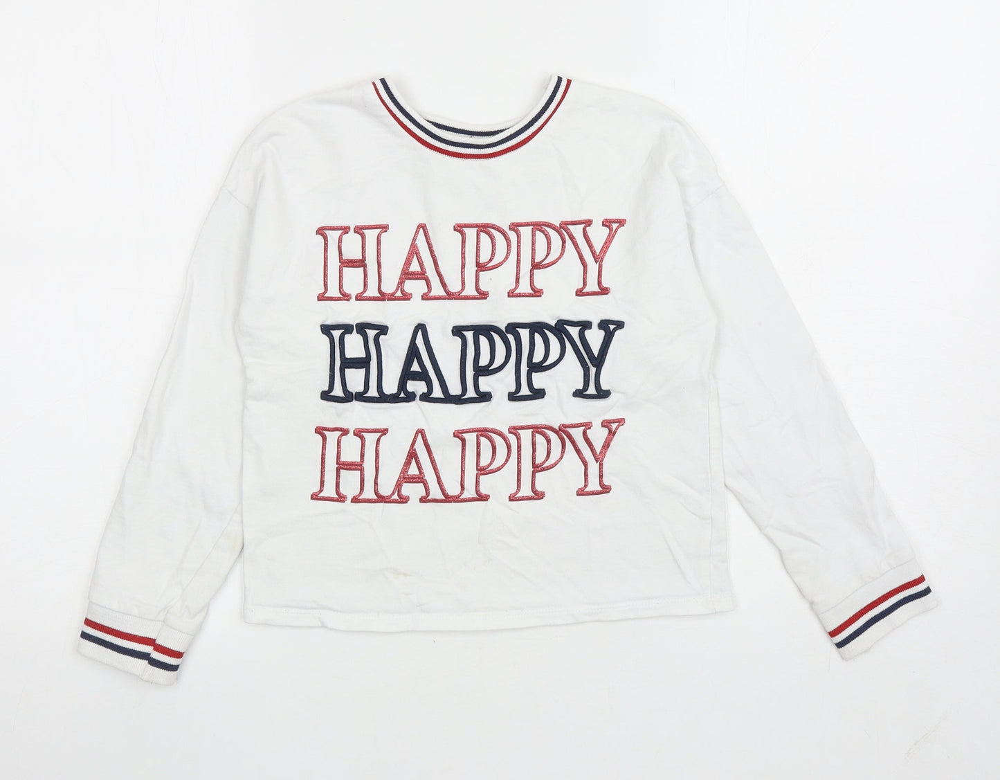 George Girls White Cotton Pullover Sweatshirt Size 9-10 Years Pullover - Happy