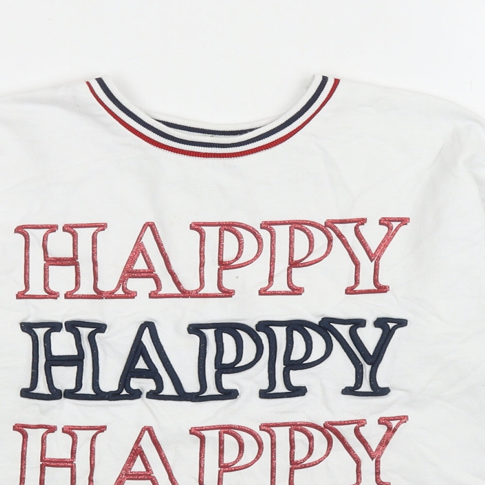 George Girls White Cotton Pullover Sweatshirt Size 9-10 Years Pullover - Happy