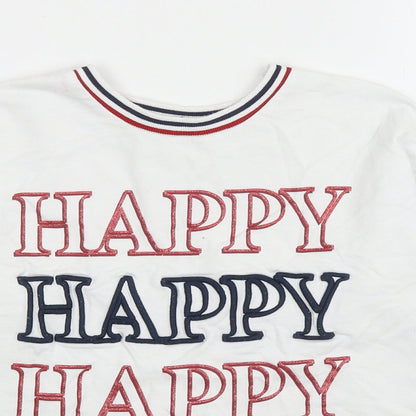 George Girls White Cotton Pullover Sweatshirt Size 9-10 Years Pullover - Happy