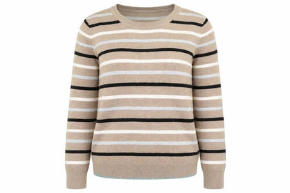 Country Casuals Womens Brown Round Neck Striped Viscose Pullover Jumper Size M