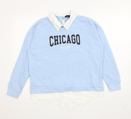 F&F Womens Blue Cotton Pullover Sweatshirt Size 10 Button - Chicago