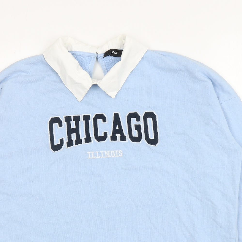 F&F Womens Blue Cotton Pullover Sweatshirt Size 10 Button - Chicago