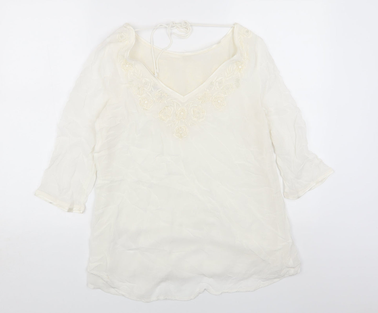 Monsoon Womens White Viscose A-Line Size 10 Round Neck Pullover