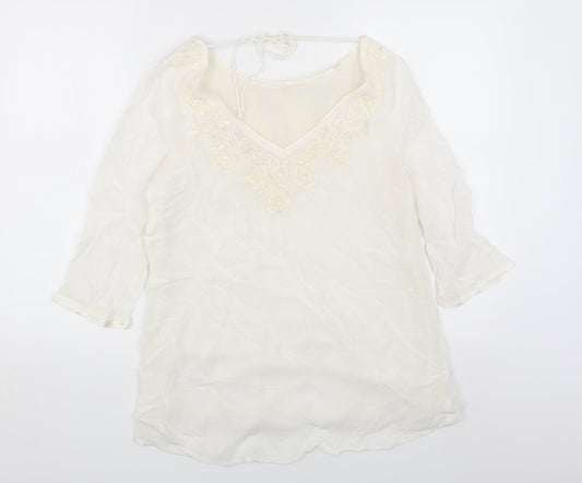 Monsoon Womens White Viscose A-Line Size 10 Round Neck Pullover