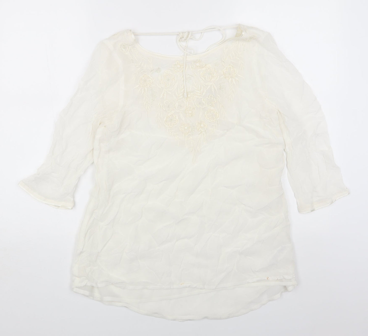 Monsoon Womens White Viscose A-Line Size 10 Round Neck Pullover