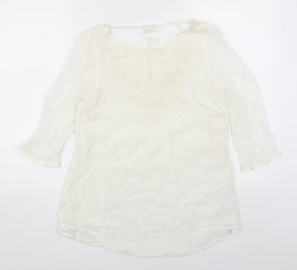 Monsoon Womens White Viscose A-Line Size 10 Round Neck Pullover