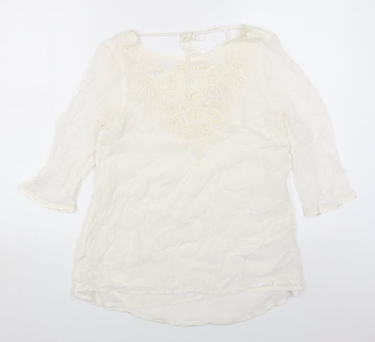 Monsoon Womens White Viscose A-Line Size 10 Round Neck Pullover